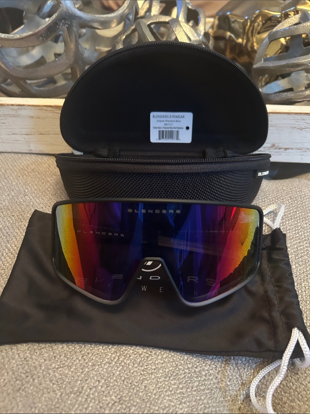 Phantom Boss Men's Black Sunglasses with Rainbow Mirror Lens